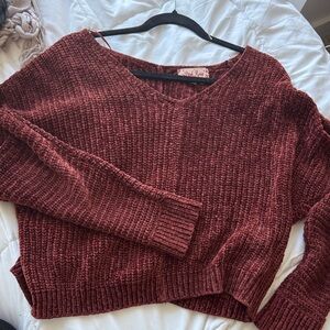 Chenille Burnt Orange/Red V-Neck Sweater